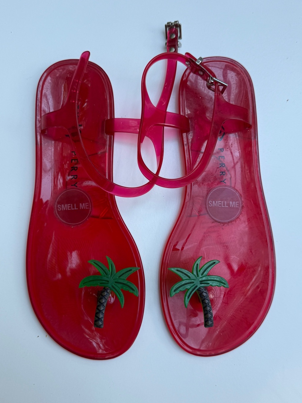 Kate Perry Pink Jelly Palm-Embellished Women's Sandals size 7